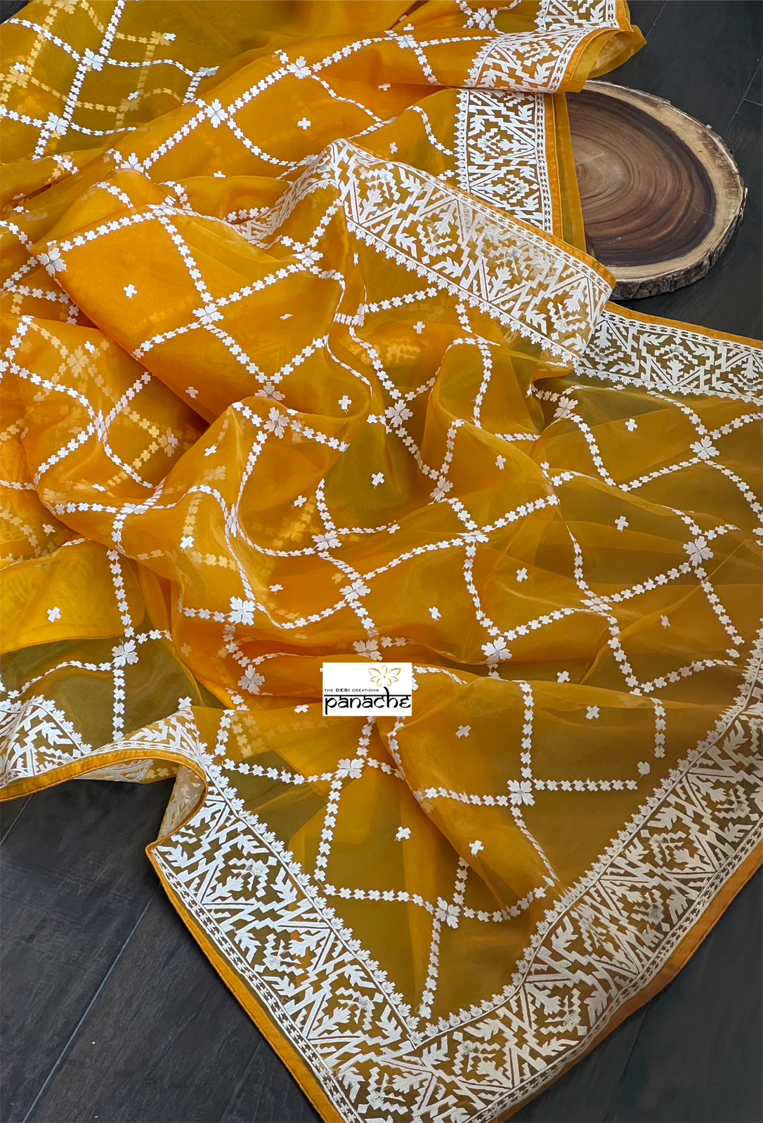 Designer Organza - Light Mustard Orange embroidered