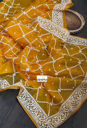 Designer Organza - Light Mustard Orange embroidered