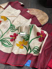 Pure Tussar Silk - Beige Red Black