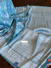 Tussar Silk Banarasi- Light Firozi Blue Silver Zari