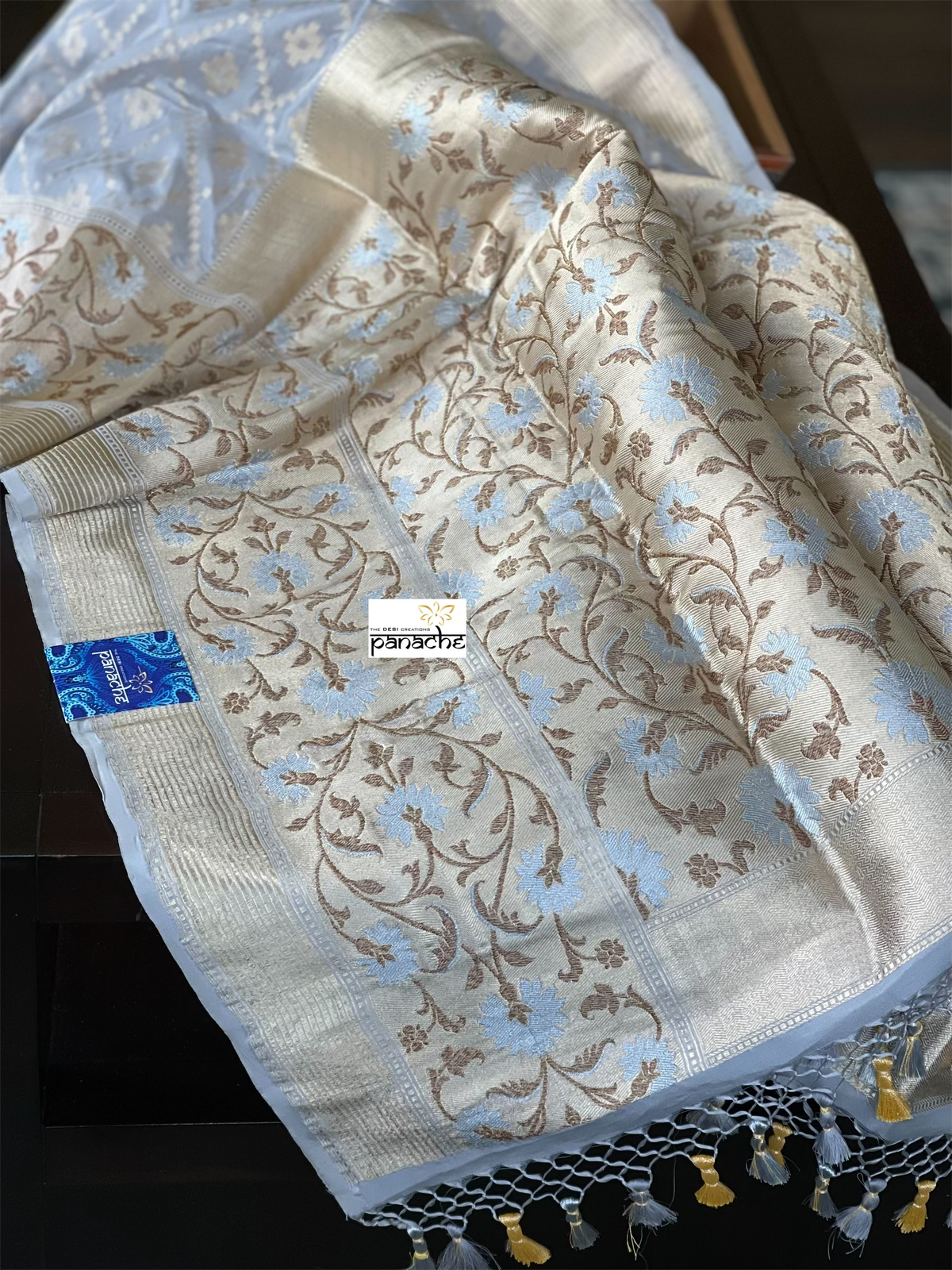 Pure Katan Silk Banarasi - Silver Grey Paithani