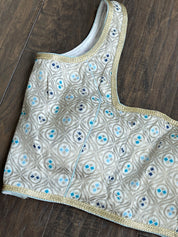 Designer Blouse - Off white Silver Antique Zari