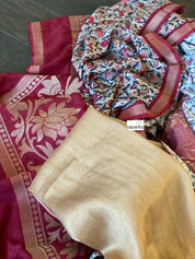 Designer Crepe Silk  - Offwhite Maroon