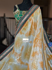 Designer Georgette Sequin Saree - Yellow Orange Tie Dye