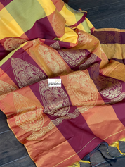 Soft Silk Kanjivaram - Yellow Maroon Checkered