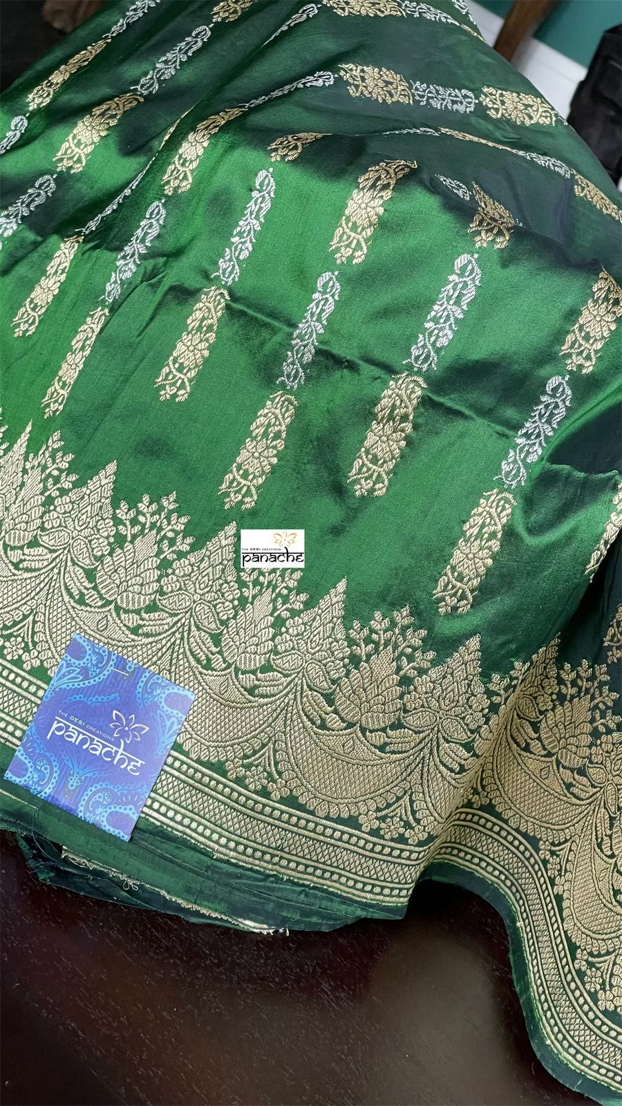 Pure Katan Silk Banarasi - Green Kadwa