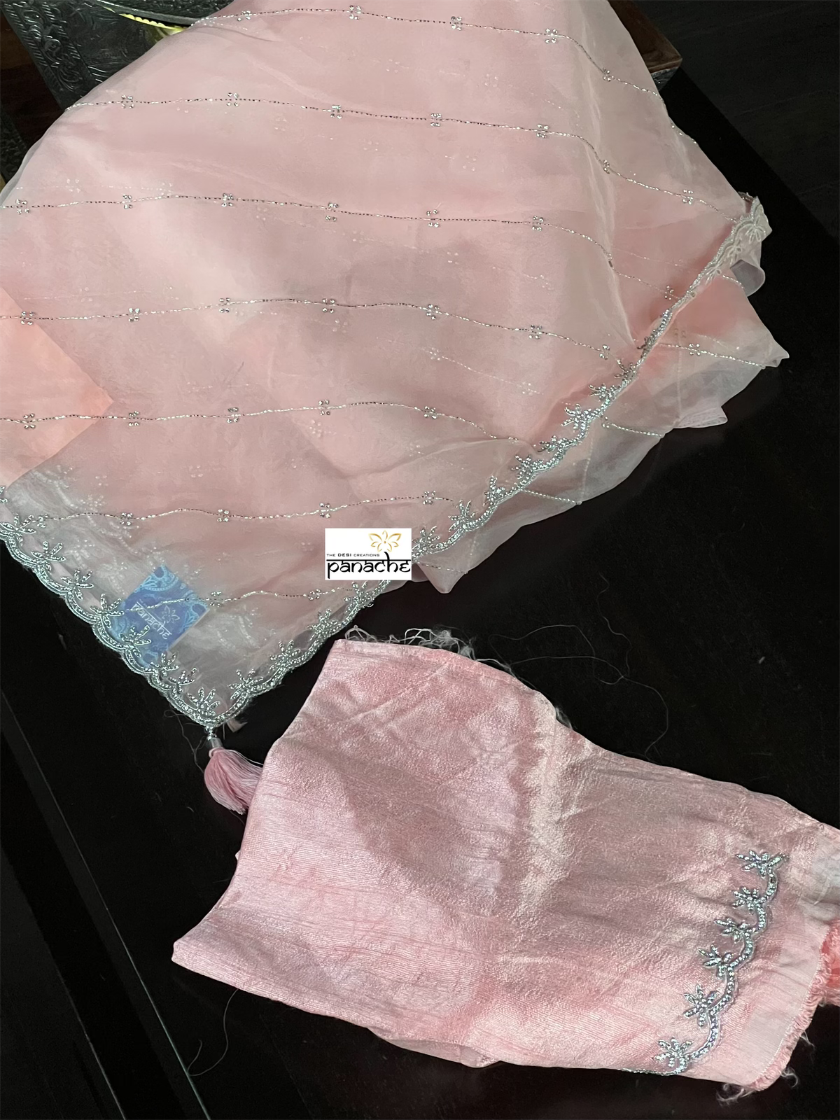 Designer Organza - Light Peach Pink Leheriya