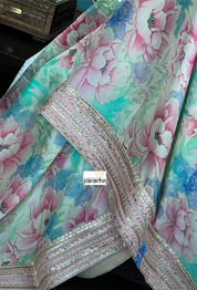 Designer Chiffon  - Pink Sea Green Multi color