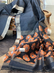 Matka Silk - Black Zari checks Woven Palllu