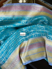 Organza Silk Banarasi - Blue Checkered