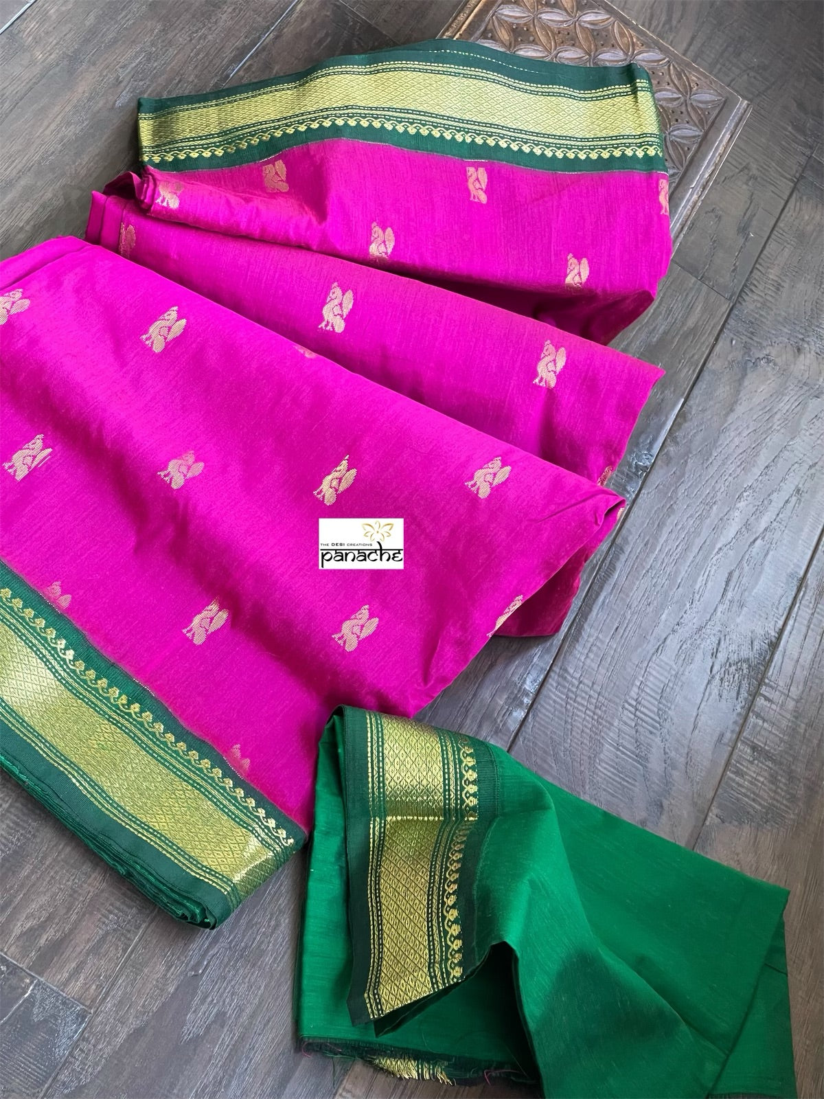 Gadwal Cotton Silk - Magenta Green