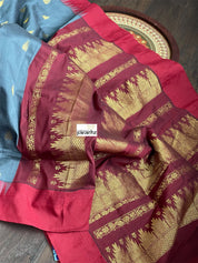 Gadwal Cotton Silk - Grey Maroon