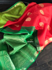 Pure Silk Kanjivaram - Red Green Paisley