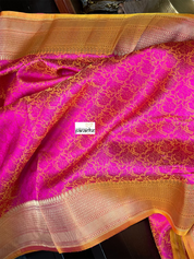 Katan Silk Tanchui Banarasi - Magenta Pink Antique Zari