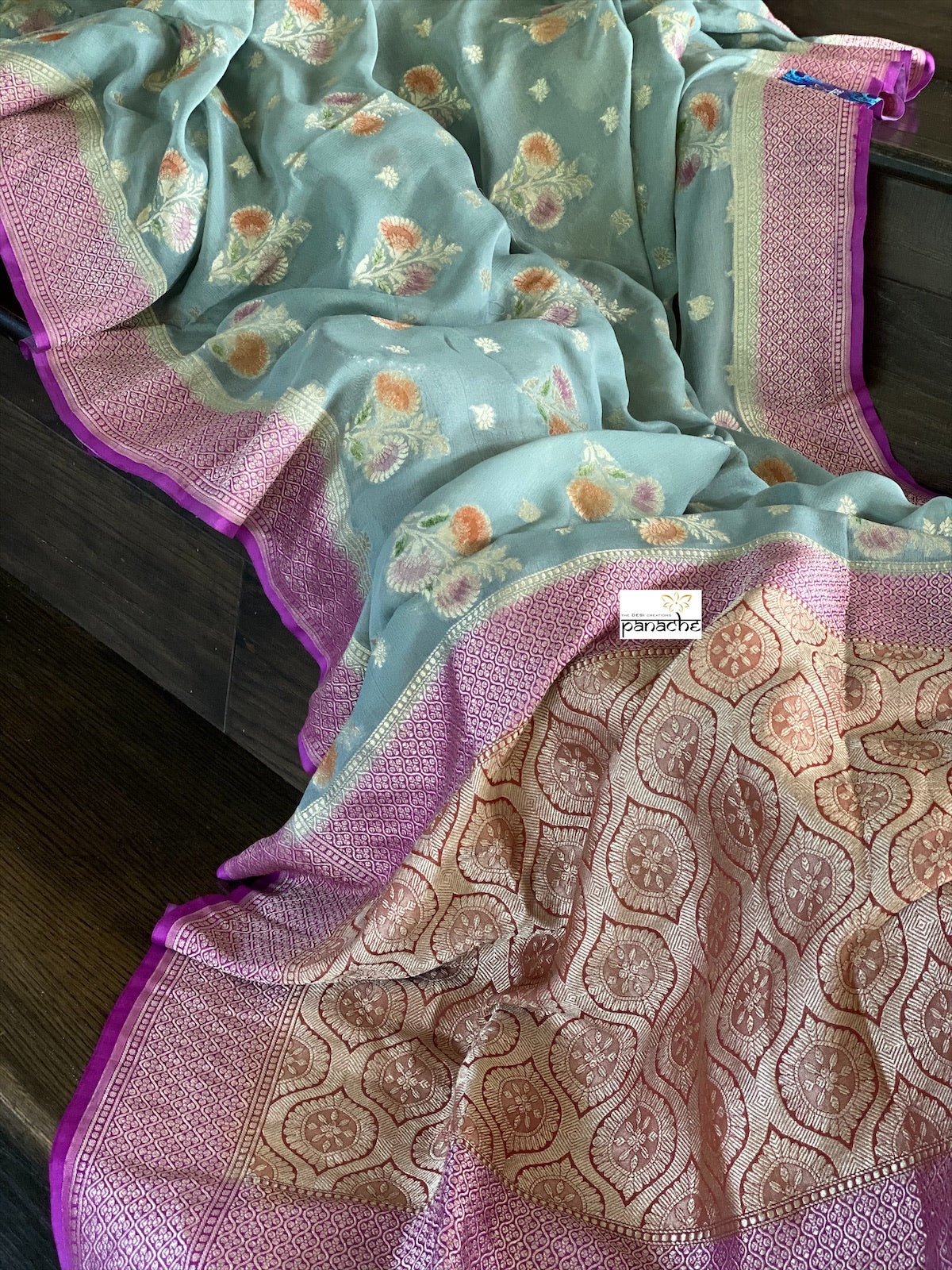 Khaddi Georgette Banarasi - Silver Grey Meenakari