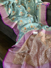 Khaddi Georgette Banarasi - Silver Grey Meenakari