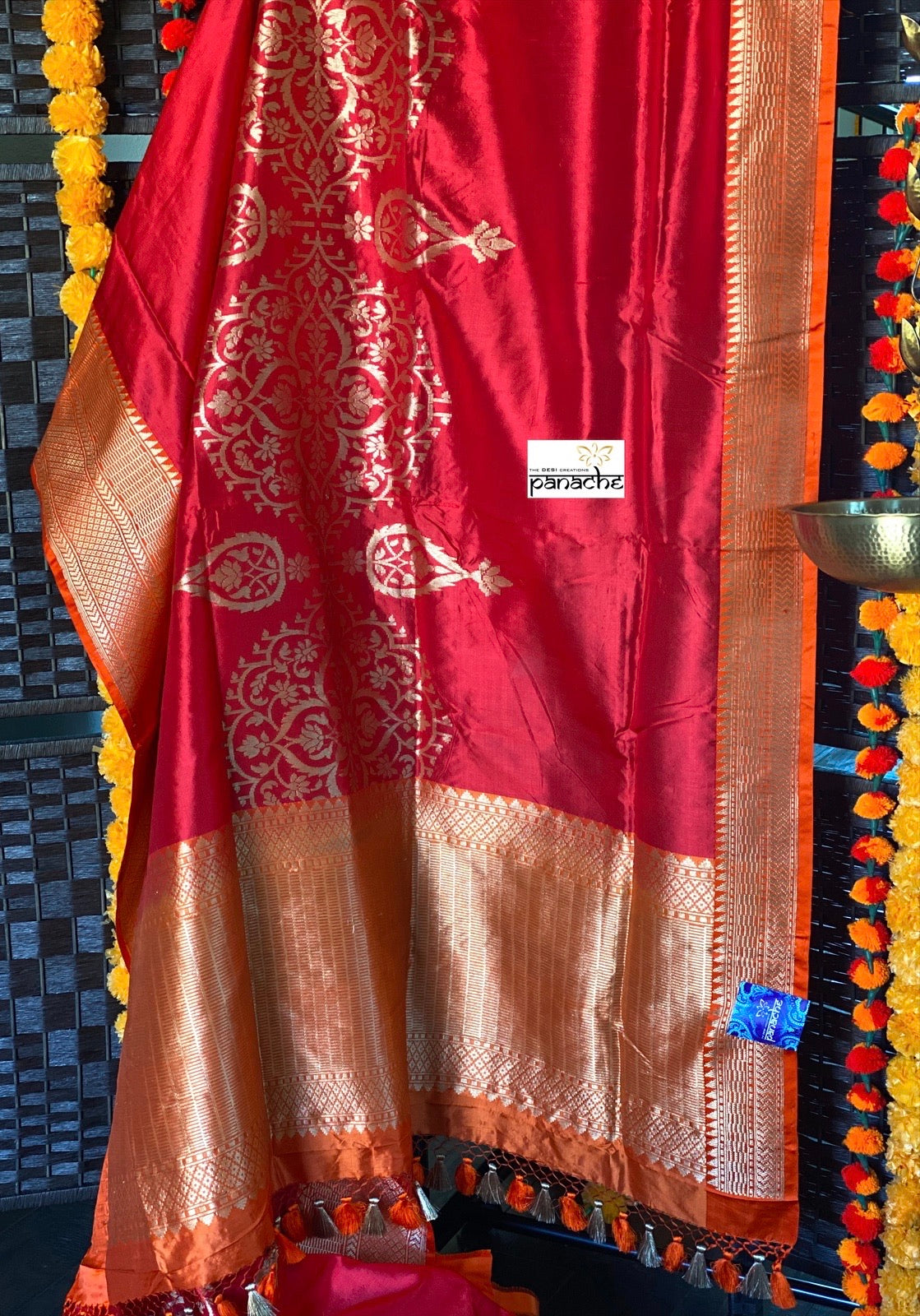 Pure Silk Banarasi - Red Rusty Orange