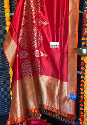 Pure Silk Banarasi - Red Rusty Orange