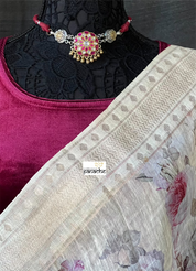 Floral Linen Silk Banarasi - Light Wheat Digital Printed