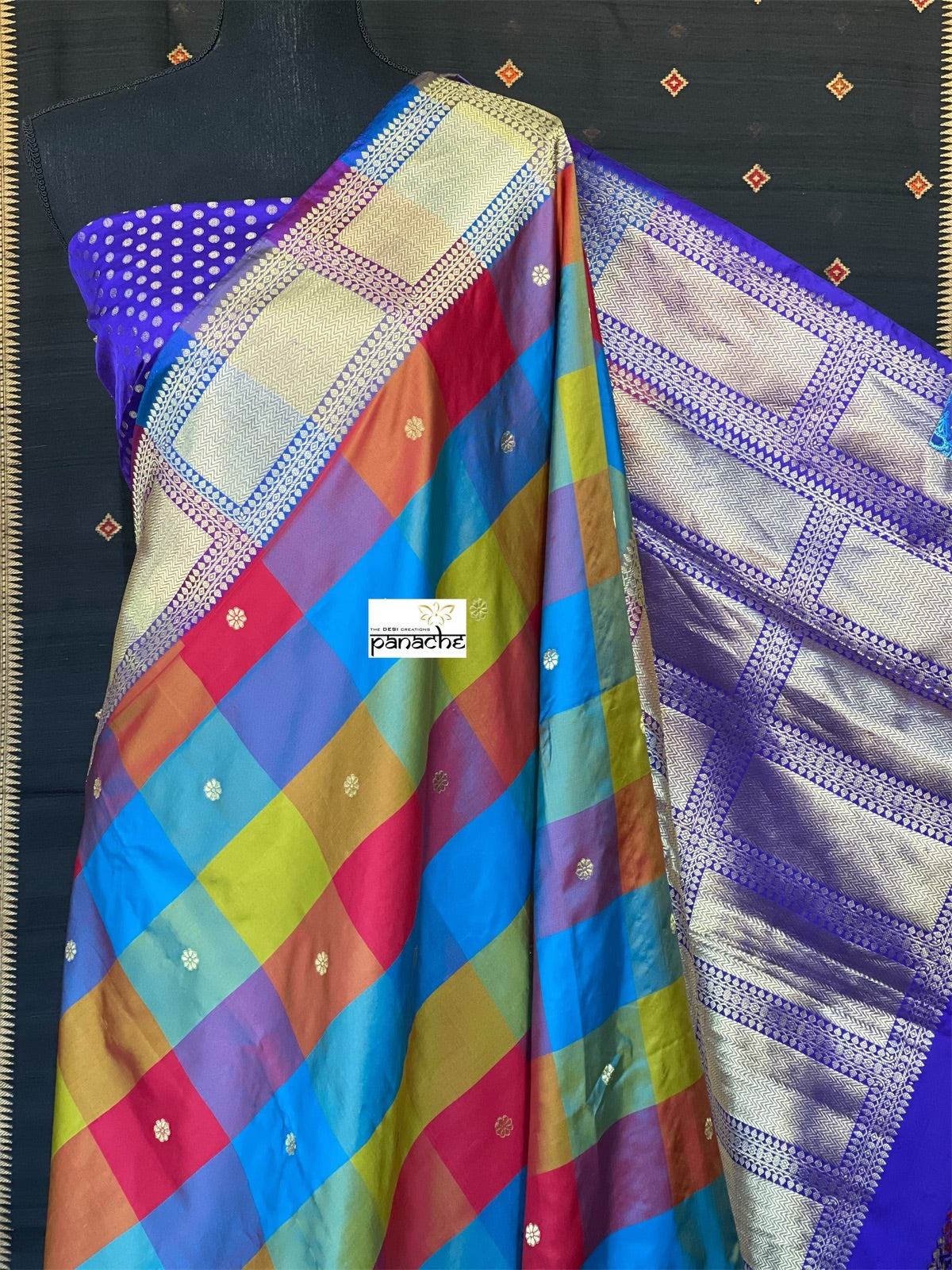 Pure Katan Silk Banarasi - Multi Color Purple Kadwa