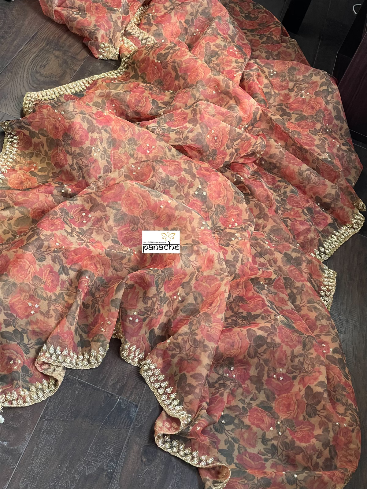 Designer Organza Floral - Maroon Multi Floral