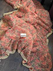 Designer Organza Floral - Maroon Multi Floral