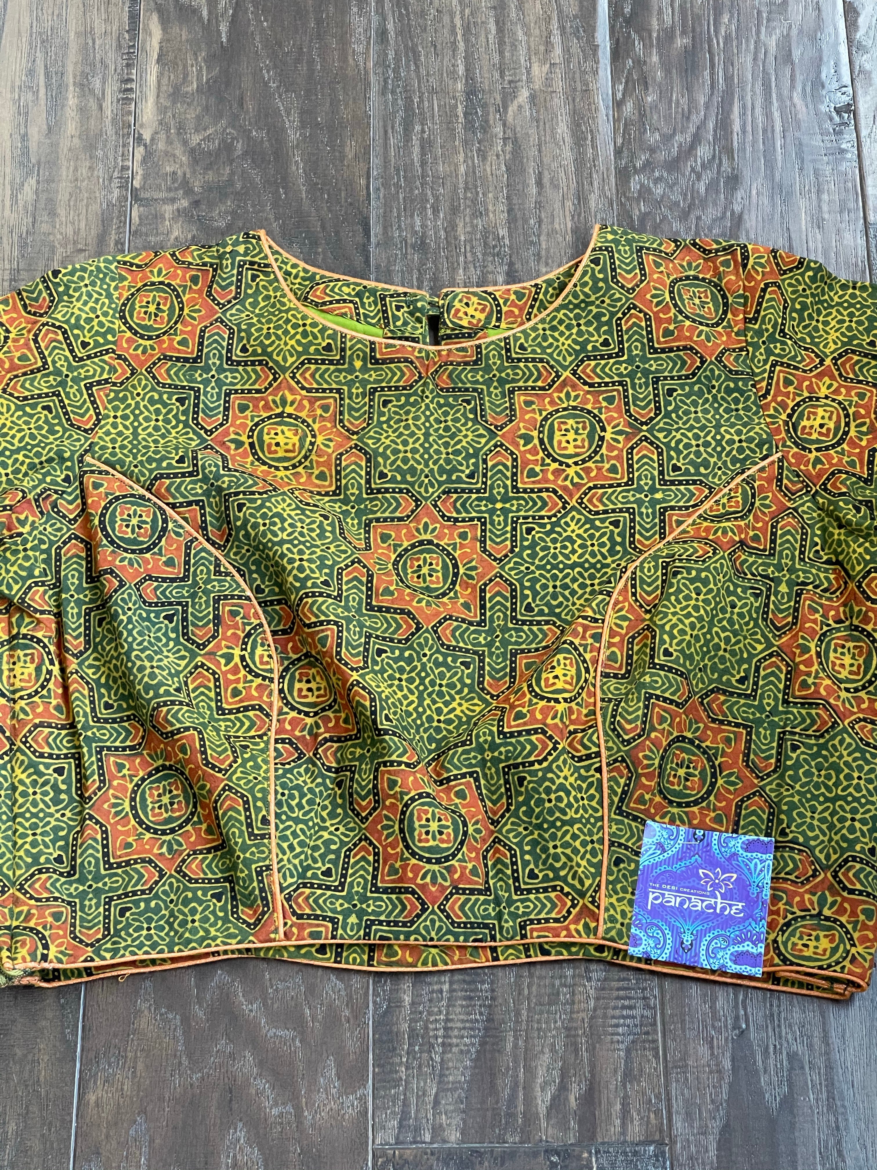 Designer Blouse - Green Ajrakh Printed