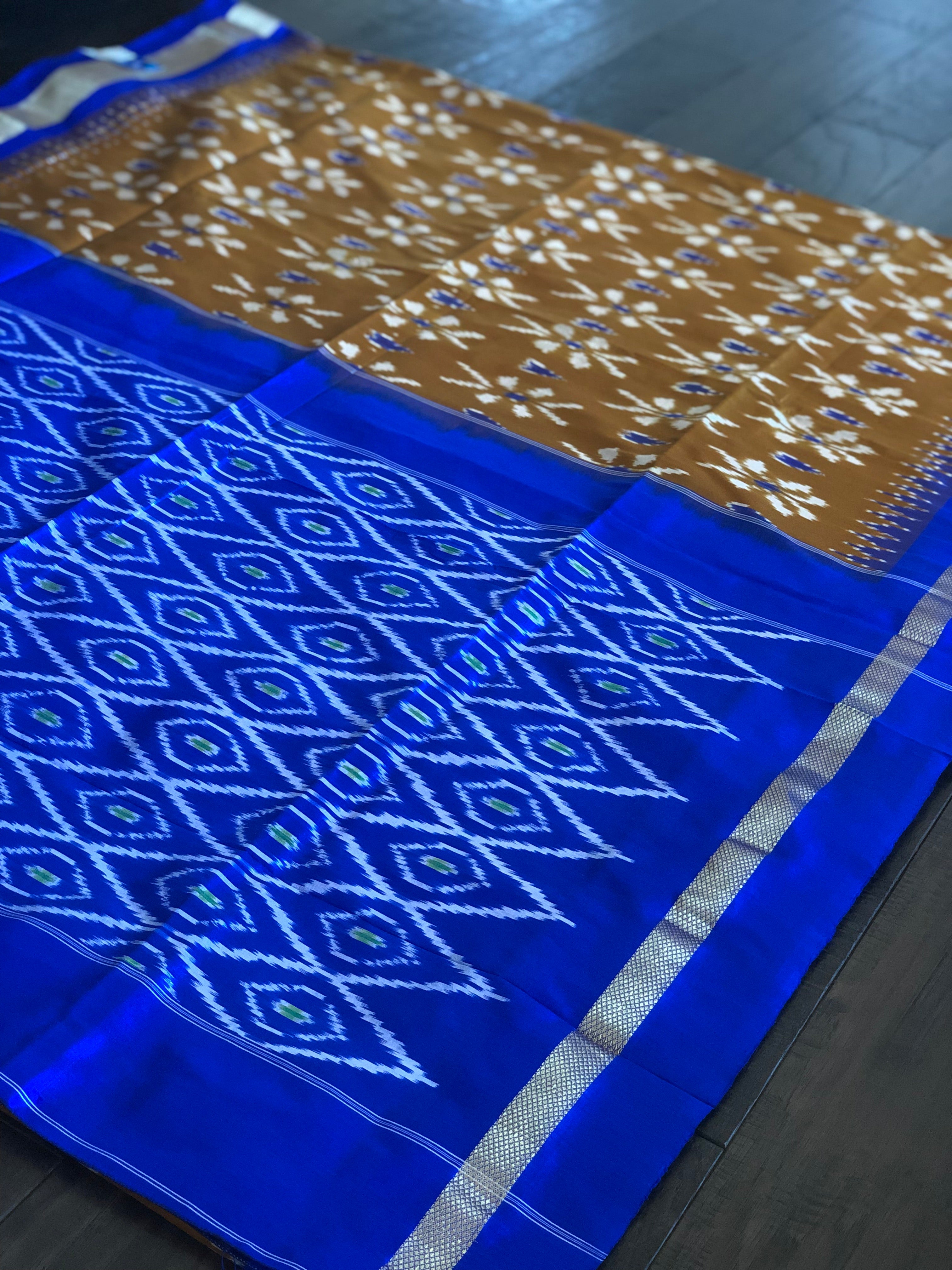 Pure Silk Ikat - Musard Yellow Royal Blue