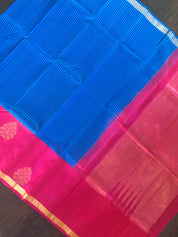 Pure Silk Kanjivaram - Royal Blue Checkered Hot Pink