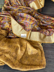 Tussar Gicha Silk - Ochre Yellow Brown  Kalamkari Printed