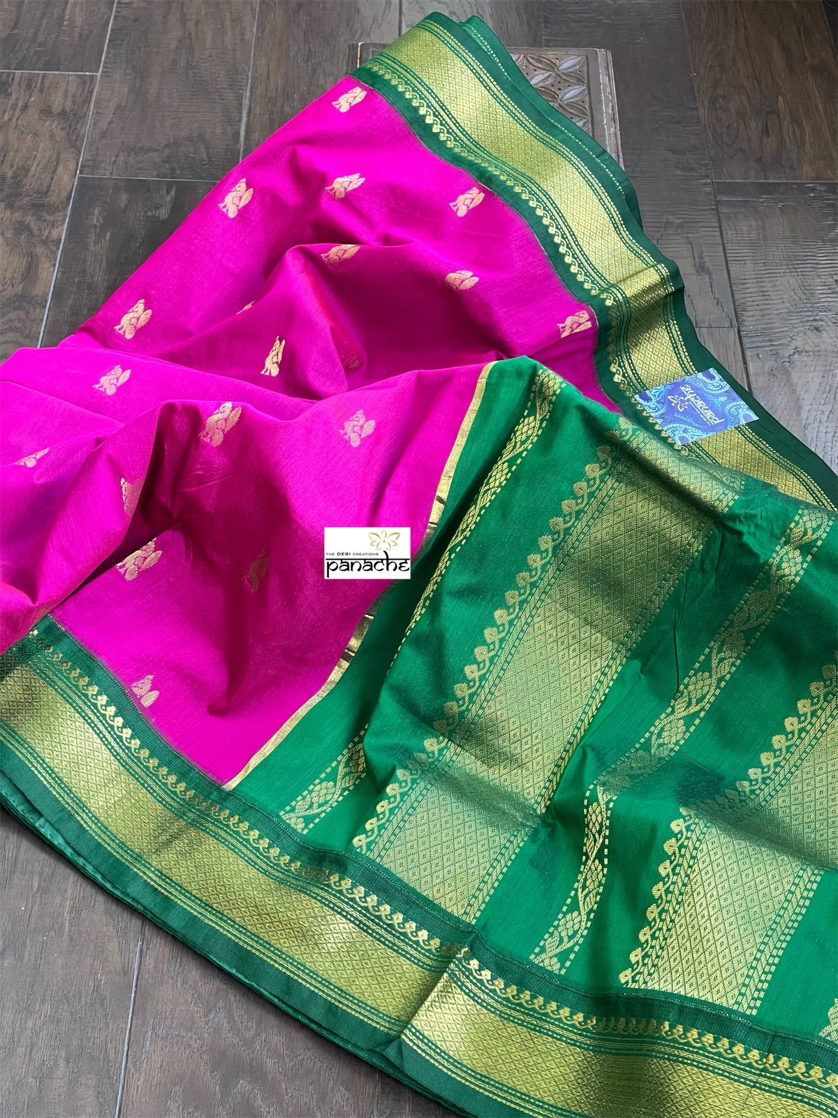 Gadwal Cotton Silk - Magenta Green