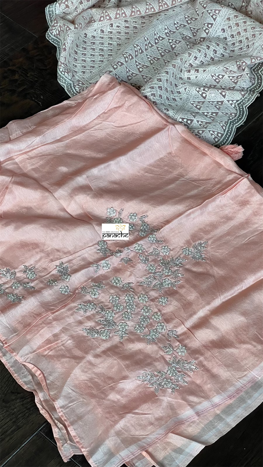 Designer Pure Net Embroidered - Peach