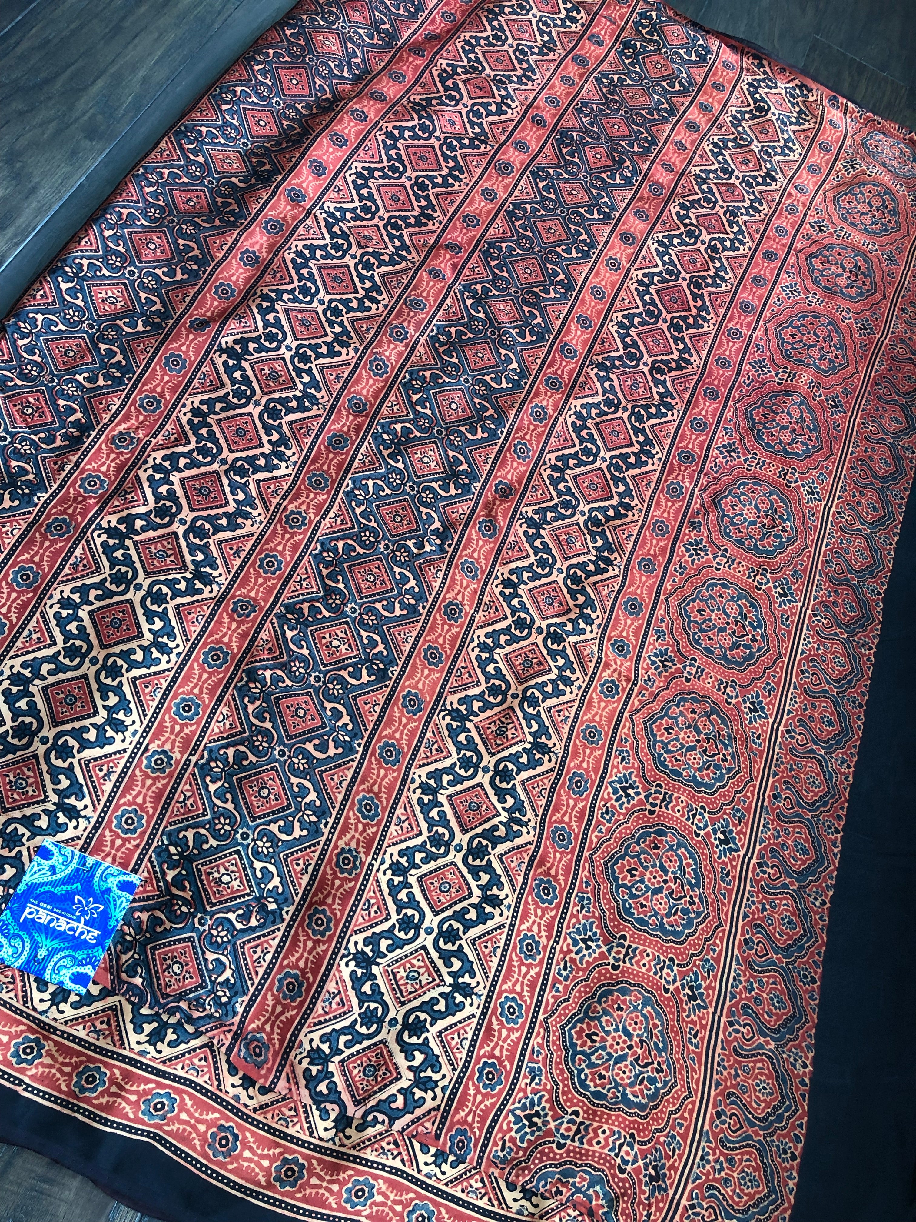 Silk Ajrakh - Maroon Black