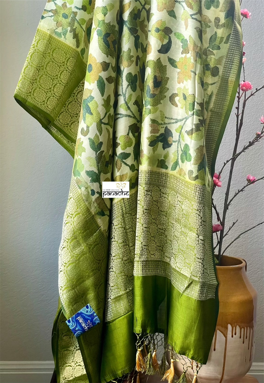 Chiniya Silk Banarasi - Green Pashmina Printed