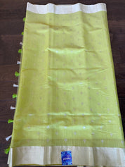 Chanderi Silk Cotton - Pista Green Silver Zari