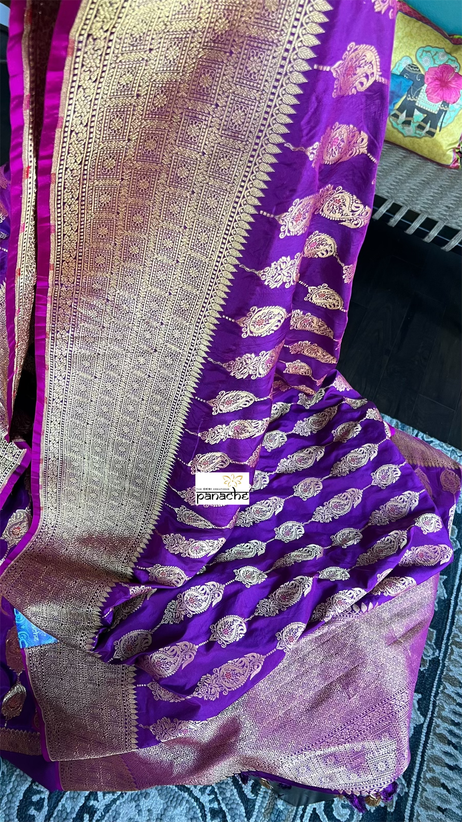 Pure Silk Katan Banarasi- Purple Antique Zari