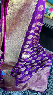 Pure Silk Katan Banarasi- Purple Antique Zari