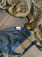 Pure Bangalore Silk Kantha Stitch -  Black Multi Color