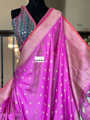 Pure Silk Iktara Banarasi - Pink Antique Golden Zari