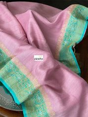Tussar Georgette Banarasi- Pink Sea Green