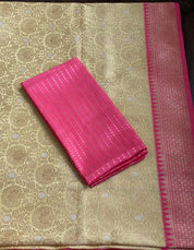 Pure Katan Silk Banarasi - Light Butter Yellow Golden Zari woven