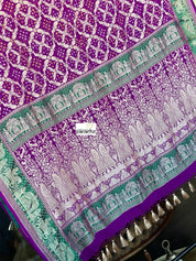 Bandhej Khaddi Georgette Banarasi - Purple Green