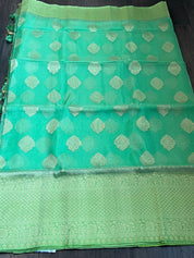 Organza Silk Banarasi -  Sea Green Antique Zari