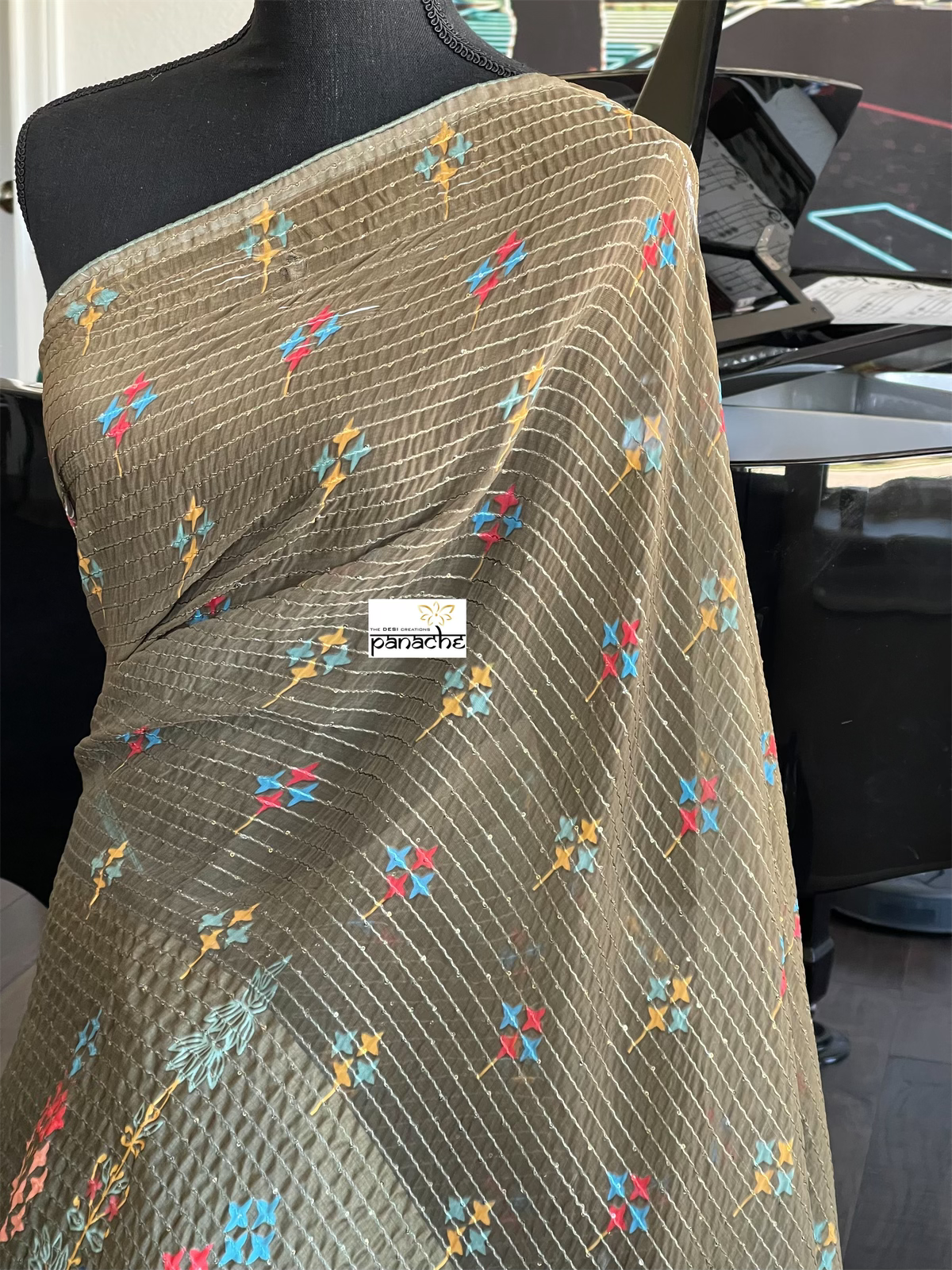 Designer Satin Georgette Sequin - Moss Green