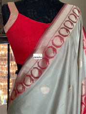 Pure Katan Silk Banarasi - Grey Red