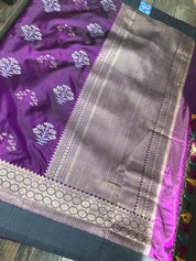 Pure Silk Katan Banarasi - Purple Meenakari Motifs