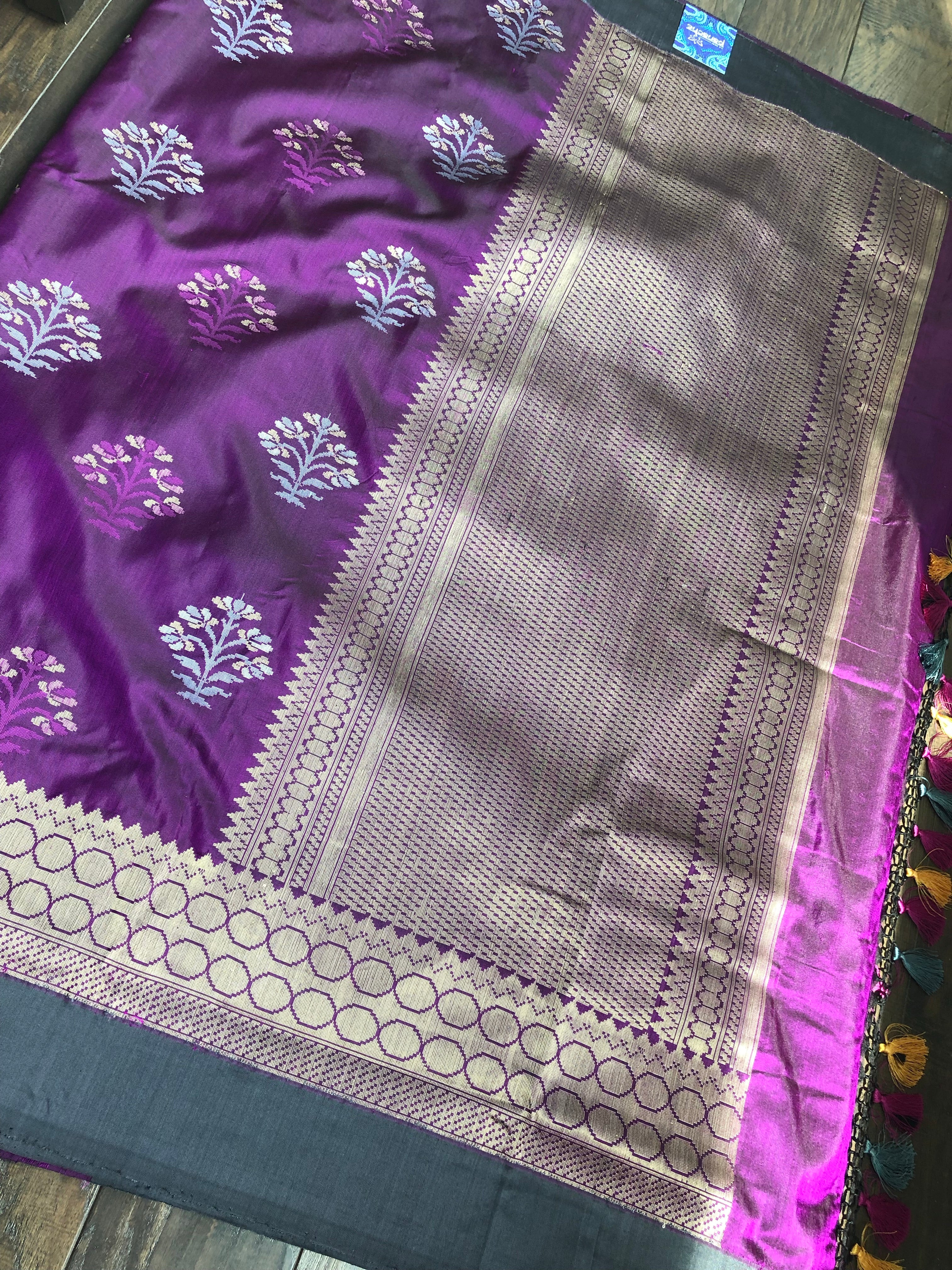 Pure Silk Katan Banarasi - Purple Meenakari Motifs