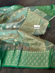 Tissue Chanderi Silk - Green Golden Zari