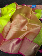 Chanderi Organza Silk - Neon Green Magenta Meenakari