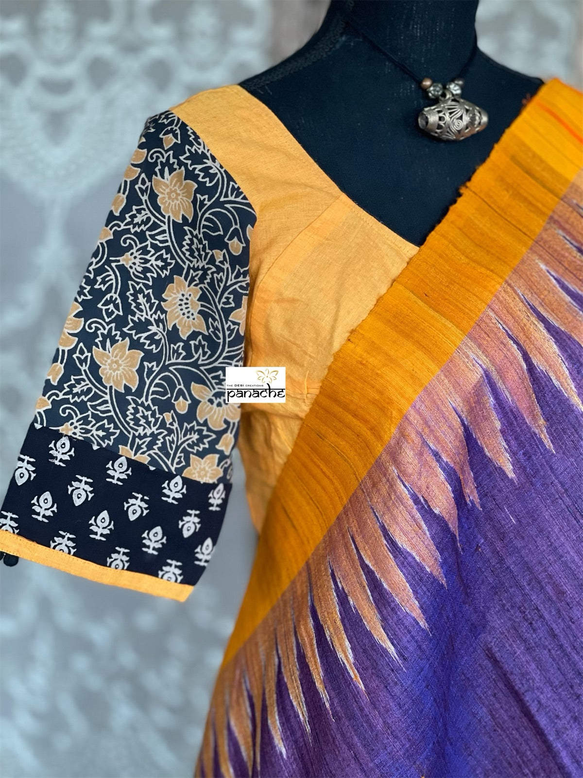 Designer Blouse - Orange Yellow Black